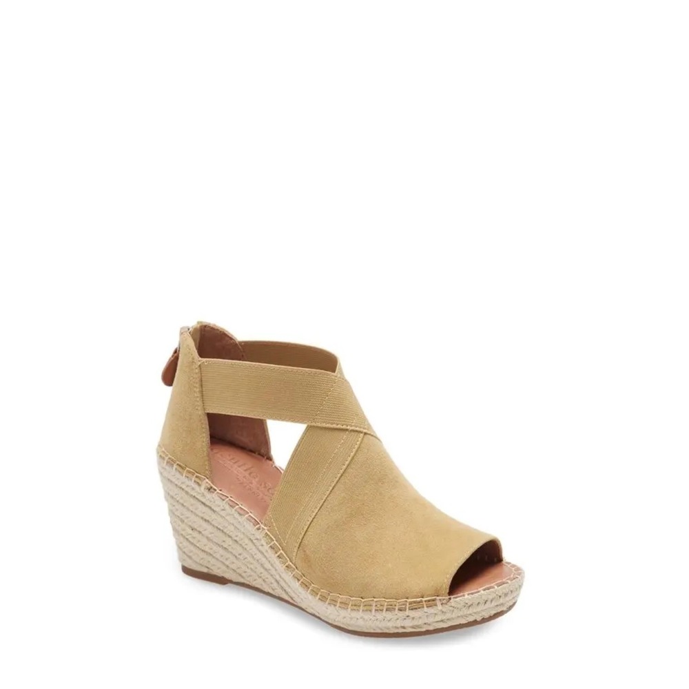 Gentle Souls Coleen Pale Yellow Suede Espadrille Wedge Sandals EU 40